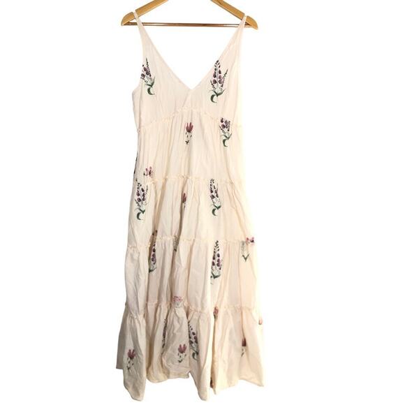 Splendid Blossom Dress Floral Sleeveless V-Neck Tiered Maxi Off-White Medium - Picture 2 of 7